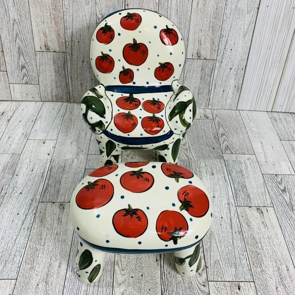 VTG Ganz Kitchy Gardner Bank Cherry Tomato Chair Ottoman Signed Farmhouse Decor - Picture 3 of 16